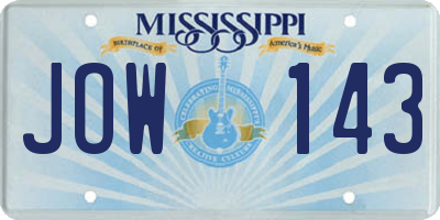 MS license plate JOW143
