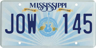 MS license plate JOW145