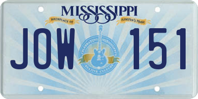 MS license plate JOW151