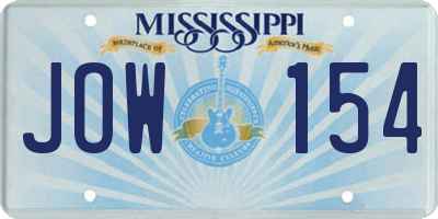 MS license plate JOW154