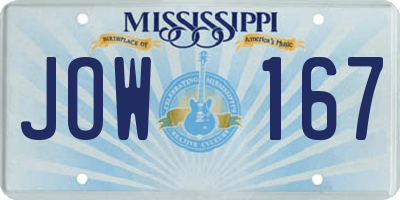 MS license plate JOW167