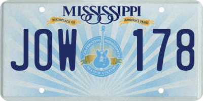 MS license plate JOW178