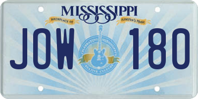 MS license plate JOW180