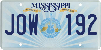 MS license plate JOW192