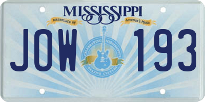 MS license plate JOW193