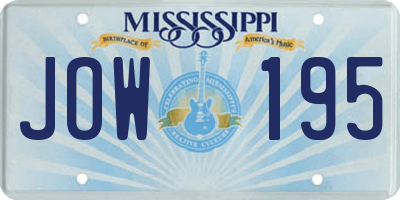 MS license plate JOW195