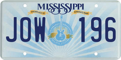 MS license plate JOW196