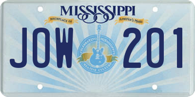 MS license plate JOW201