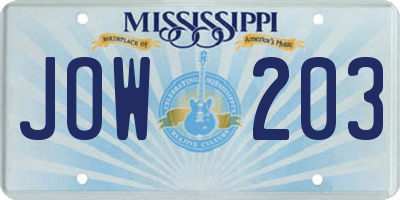 MS license plate JOW203