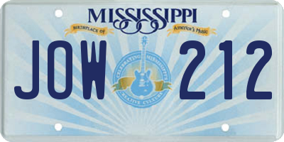 MS license plate JOW212