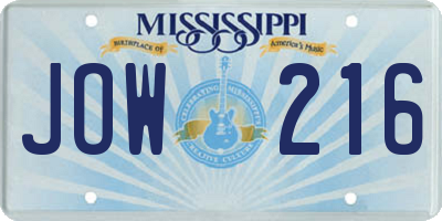 MS license plate JOW216