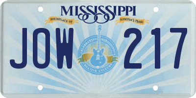 MS license plate JOW217