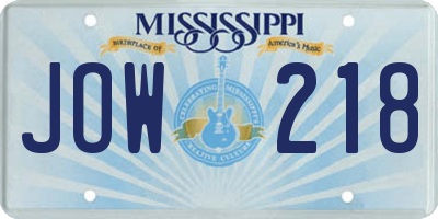 MS license plate JOW218