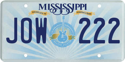MS license plate JOW222