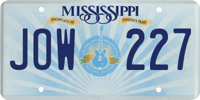 MS license plate JOW227