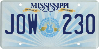 MS license plate JOW230