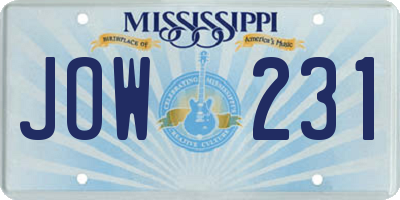 MS license plate JOW231