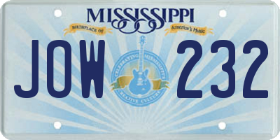 MS license plate JOW232