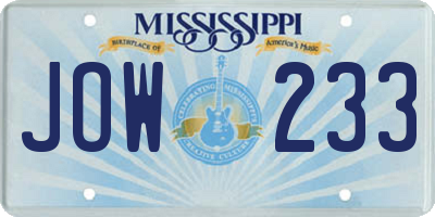 MS license plate JOW233