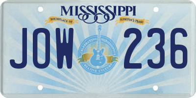 MS license plate JOW236