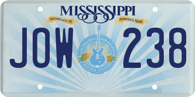 MS license plate JOW238