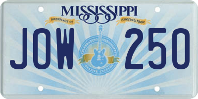 MS license plate JOW250
