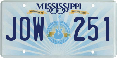 MS license plate JOW251