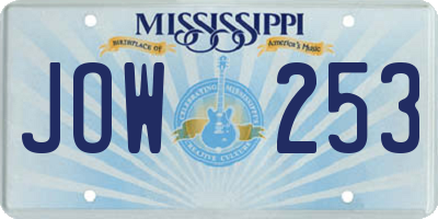 MS license plate JOW253