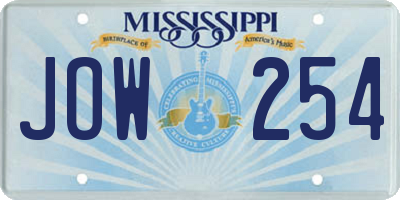 MS license plate JOW254