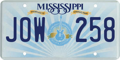 MS license plate JOW258