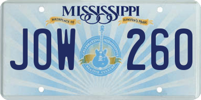 MS license plate JOW260