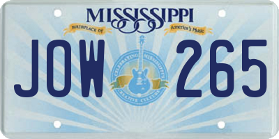 MS license plate JOW265