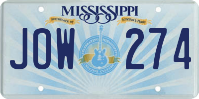 MS license plate JOW274