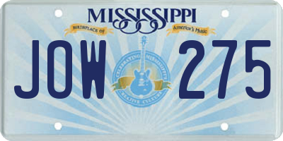 MS license plate JOW275