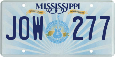 MS license plate JOW277
