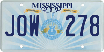 MS license plate JOW278