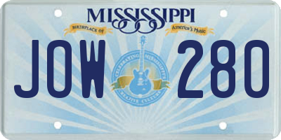 MS license plate JOW280