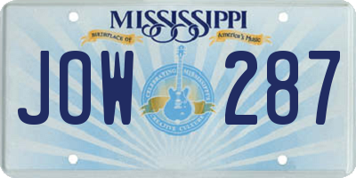 MS license plate JOW287