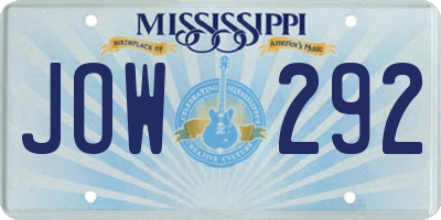 MS license plate JOW292