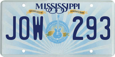 MS license plate JOW293