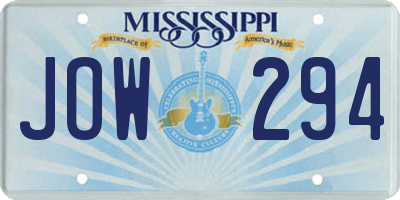 MS license plate JOW294