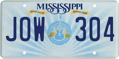 MS license plate JOW304