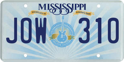 MS license plate JOW310