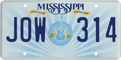 MS license plate JOW314