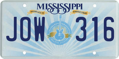 MS license plate JOW316