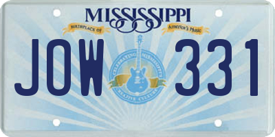 MS license plate JOW331