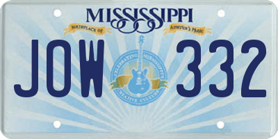 MS license plate JOW332