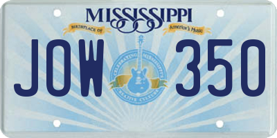 MS license plate JOW350