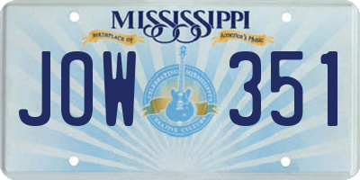 MS license plate JOW351