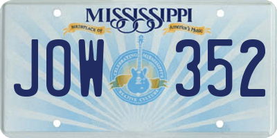 MS license plate JOW352